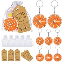 36 Sets Keychain Party Favors Baby Shower Return Favors School Carnival Prizes with Thank You Kraft Tags Organza Gifts Bags for Kids Birthday Baby Shower Party Supplies Bag Fillers (Orange)