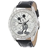 Disney Unisex MK1015 Mickey Mouse Silver Dial Black Crocodile Strap Watch