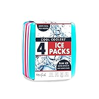 Cool Coolers by Fit & Fresh 4 Pack Slim Ice Packs, Quick Freeze Space Saving Reusable Ice Packs for Lunch Boxes or Coolers, Multi Colored