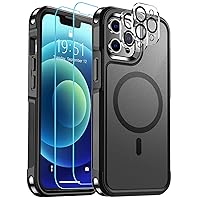 SUPFINE Magnetic for iPhone 12 Pro Max Case (Compatible with MagSafe) (12FT Military Grade Drop Protection) 2X Tempered (Glass Screen Protector+Camera Lens Protector) Non-Slip Case 6.7 inch,Black