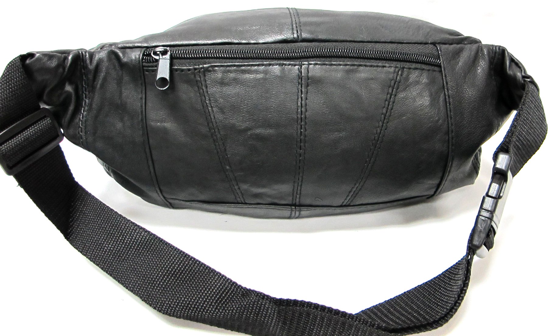 Deluxe Jumbo Size Genuine Leather Waist Pack Soft Light Weight w/Organizer - Black