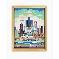 Detroit USA CS102-2 - Counted Cross Stitch KIT#2. Set of Threads, Needles, AIDA Fabric, Needle Threader, Embroidery Clippers and Printed Color Pattern Inside.