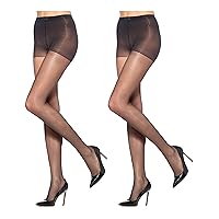 HUE womens So Silky Control Top Sheer Tights With Invisible Reinforced Toe