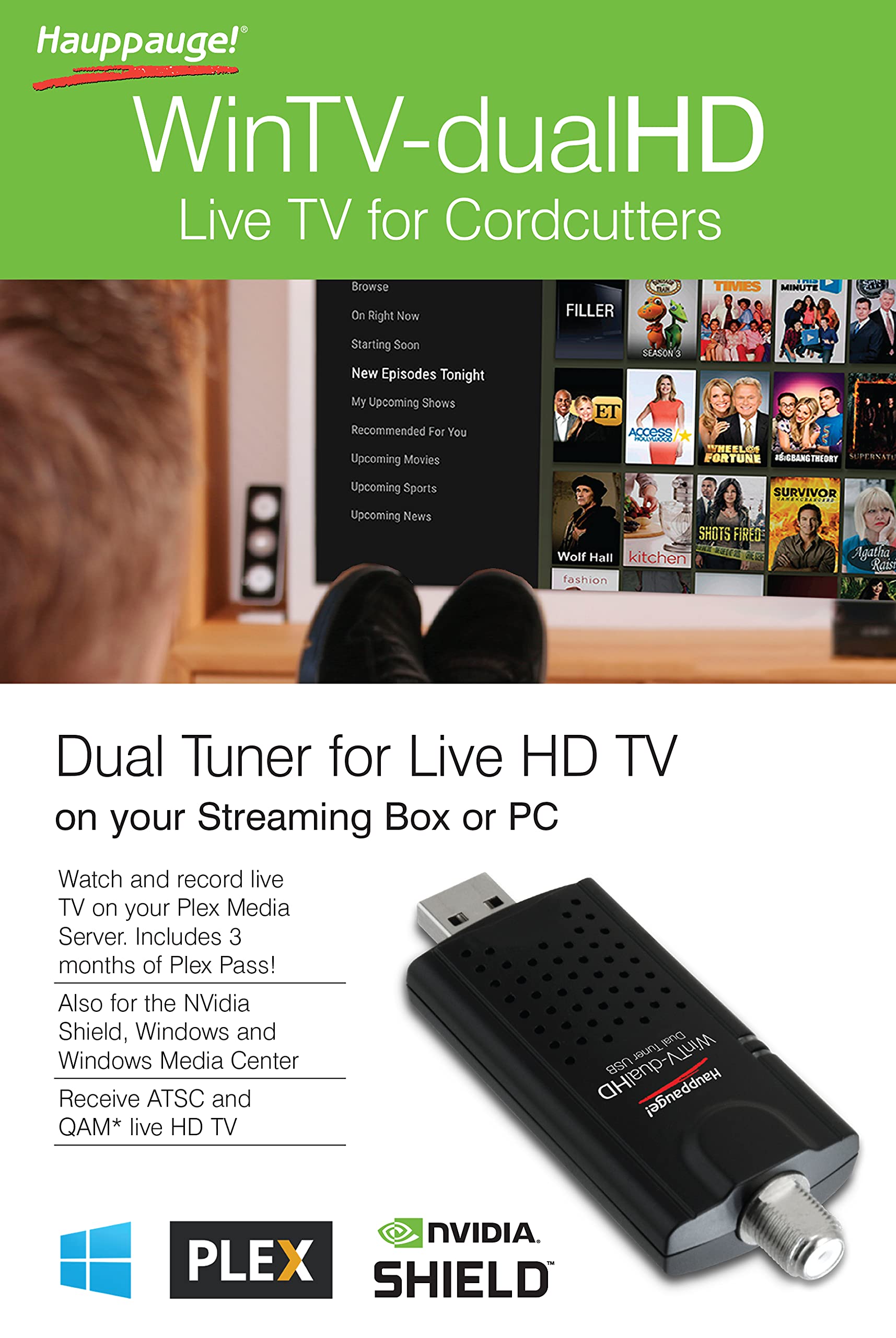 Hauppauge 1657 WinTV-dualHD Cordcutter Dual USB 2.0 TV Tuner for Nvidia Shield and Windows PC