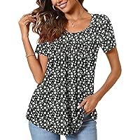CATHY Women's 2024 Summer Short Sleeve Tunic Top Hide Belly Shirts Loose Comfy Blouse for Leggings