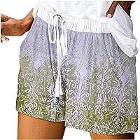 Women's Shorts Floral Summer Clothes For Women Uk Ladies Cargo Shorts Drawstring Woman Beach Shorts With Pockets Elastic Waist Holiday Essentials Womens Knee Length Shorts Womens Hiking Shorts