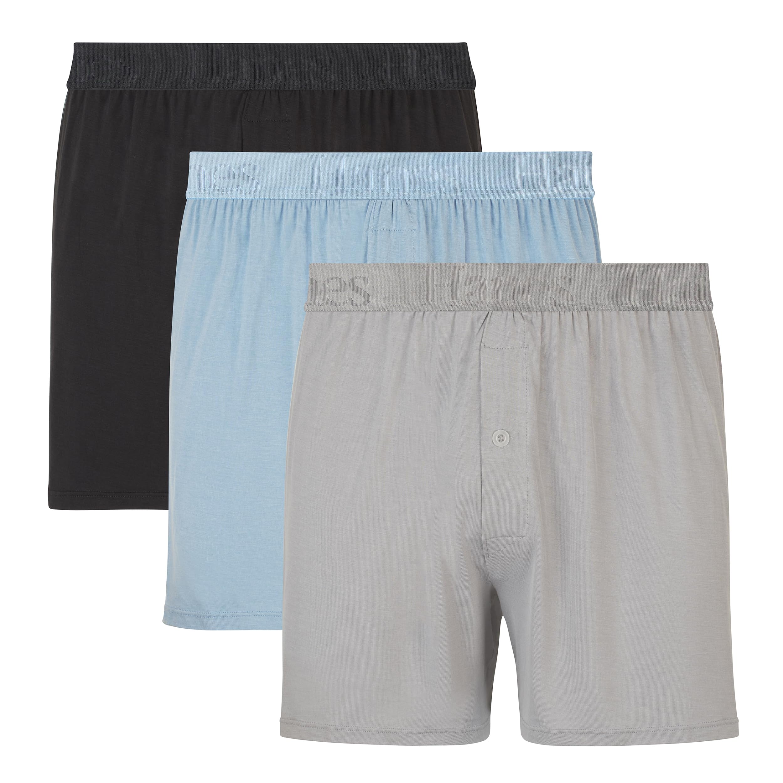Hanes Men’s Originals SuperSoft Knit Boxers, SuperSoft Bamboo from Viscose Underwear, 3-pack