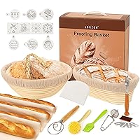 Banneton Proofing Basket Set of 2, 10 Inch Round & Oval Cane Bread Proofing Baskets with Sourdough Bread Baking Supplies, Bread Making Kit