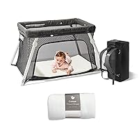 Guava Lotus Travel Crib Bundle with Cotton Sheet & Mattress | Play Yard with Lightweight Backpack Design | Certified Baby Safe Portable Crib | Folding Portable Playpen for Babies & Toddlers