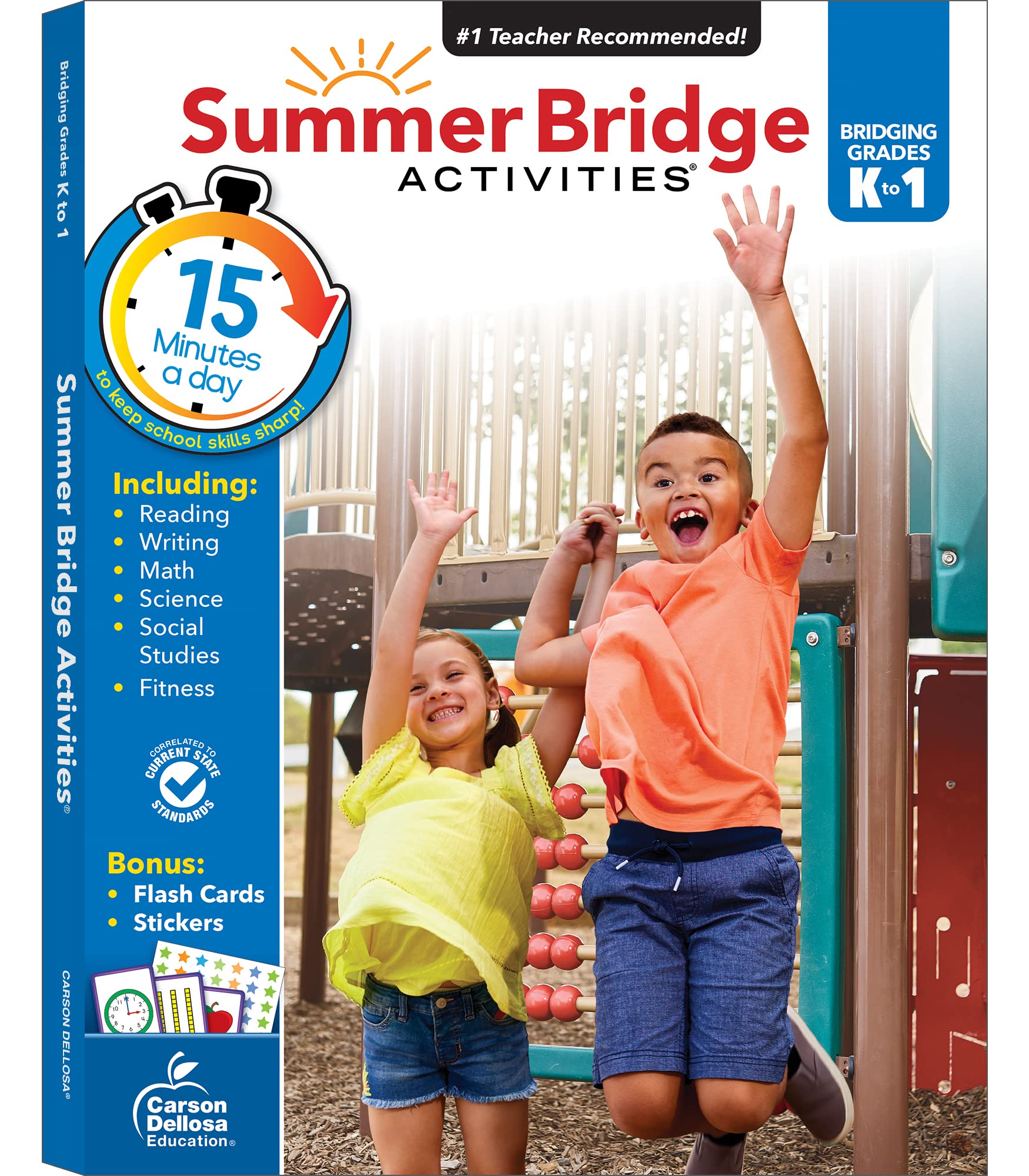 Summer Bridge Activities Kindergarten to 1st Grade Workbooks, Math, Reading Comprehension, Writing, Science, Fitness, Social Studies Summer Learning, 1st Grade Workbooks All Subjects With Flash Cards