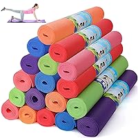 18 Pieces Yoga Mats Bulk Non Slip Exercise Mats Fitness Mats Workout Mats for Women Men Kids Home Workout Gym Floor Exercising, 6 Colors, 68 x 24 x 0.12 Inches