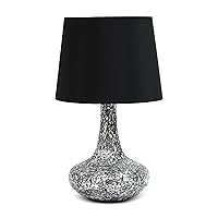 Simple Designs LT1143-BLK Colored Glass Fusion Montage Table Lamp and Matching Faux Silk Shade for Entryway, Living Room, Hallway, Bedroom, Office, Black