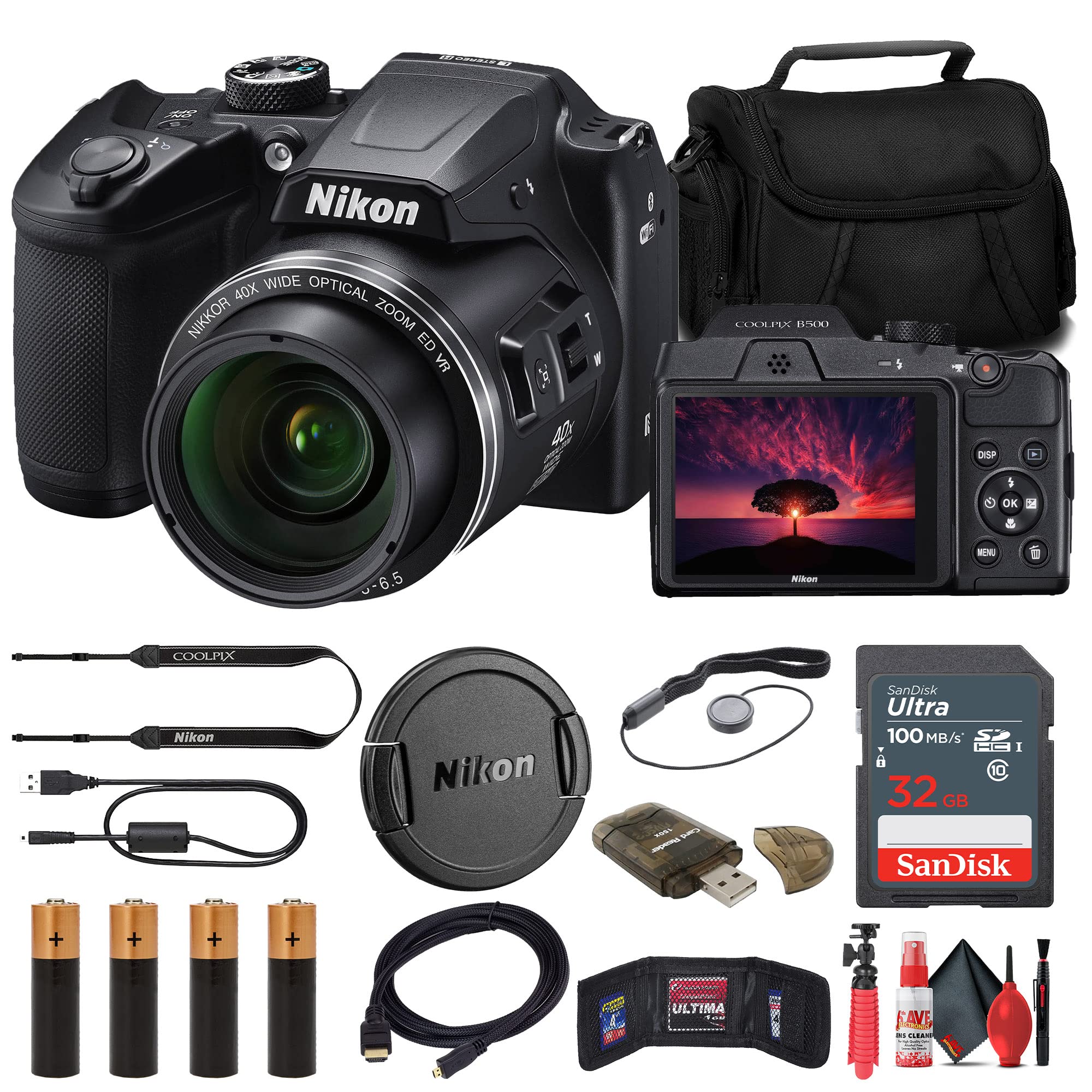 Nikon Coolpix B500　SDカードと専用ケースと三脚