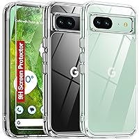 Oterkin for Google Pixel 8a Case Clear, [20X Anti-Yellowing] Transparent Pixel 8a Case with [Tempered Glass Screen Protector][Built-in 4 Airbags][10FT Military Shockproof] Pixel 8a Phone Case (Clear)