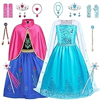 Blue Princess Dresses for Girls and Girls Princess Dress with Cape for Halloween Carnival Cosplay Party 2 Sets, 7-8/150