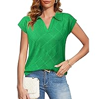 Messic Womens Cap Sleeve Sweater Lapel V Neck Casual Knit Pullover Tops 2024