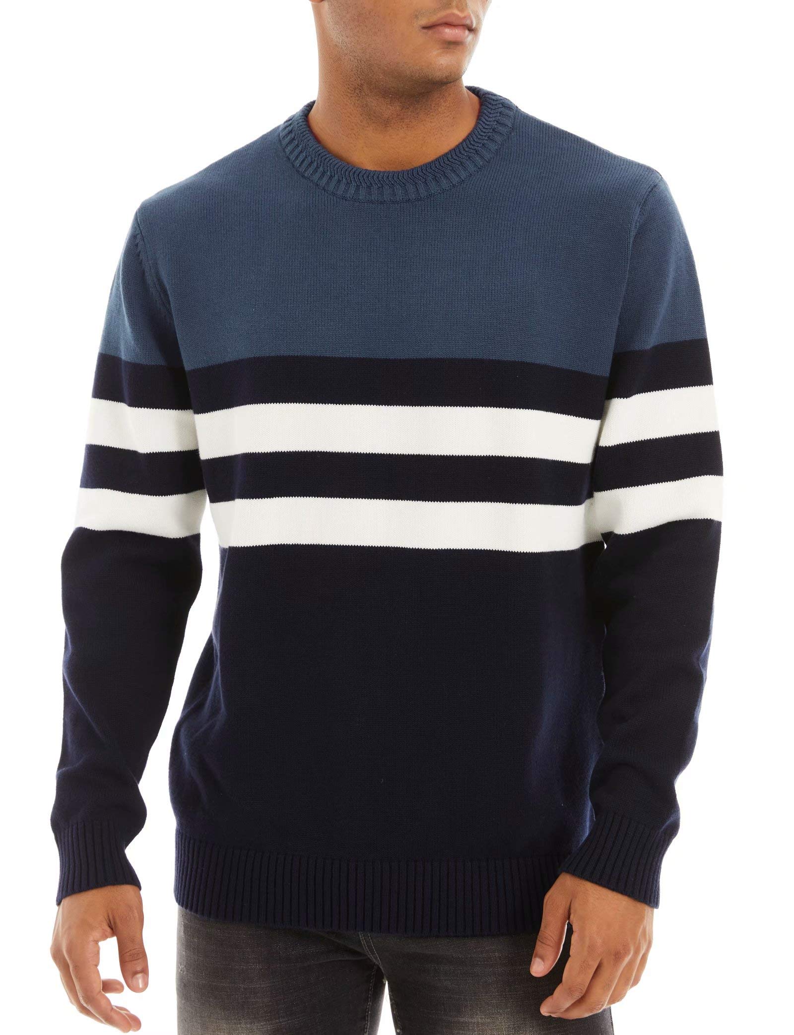 MAGCOMSEN Men's Crewneck Sweater Soft Thermal Knitted Sweatshirt Color Block Striped