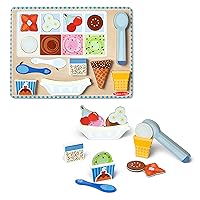 Melissa & Doug Ice Cream Wooden Magnetic Puzzle Play Set, 16 Magnet Pieces with Scooper, Wooden Play Food Toy for Boys and for Girls Ages 2+