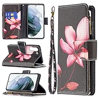Cartoon Flip Case for Samsung Galaxy S21 FE,Butterfly Animal Painting Premium Leather Case Kickstand with 9 Card Slot Zipper Wallet