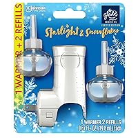 Glade PlugIns Refills Air Freshener Starter Kit, Scented and Essential Oils for Home and Bathroom, Starlight & Snowflakes, 1.34 Fl Oz, 1 Warmer + 2 Refills