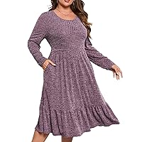 Womens Plus Size Ribbed Knit Sweater Dress Long Sleeve Stretchy Comfy Casual Fall Dress with Pockets