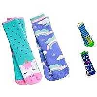totes Girls Boys Kids Cozy Warm Soft Toddler Child Slipper Sock with Non-Slip Grips and Fun Cute Dino/Unicorn design, 2 Pack