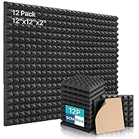 Sound Proof Foam Panels For Walls, Kuchoow Soundproof Wall Panels, 12 Pack Acoustic Foam Self-Adhesive, Acoustic Panels High Density, 12 X 12 X 2 inches Pyramid Shaped Black