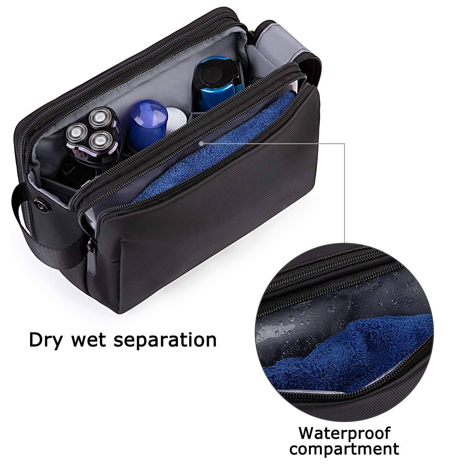 BAGSMART Toiletry Bag for Men, Travel Toiletry Organizer Dopp Kit Water-resistant Shaving Bag for Toiletries Accessories, Door Room Essentials, Black