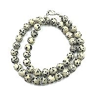 Natural Dalmatian Jasper Gemstone Round Beaded Stretchable 15.5 Inches Choker Necklace For Girls and Women, Unisex Necklace, Beaded Necklace For Gift, Christmas Gift, Charm , Bye Bye
