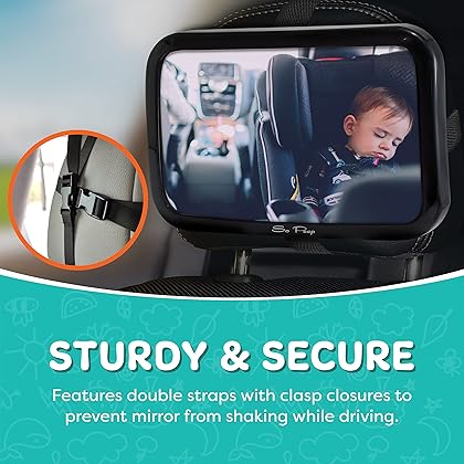 So Peep Adjustable Baby Car Mirror - Extra Large Backseat Safety Mirrors with Wide-Angle View and Headrest Straps for Rear-Facing Infant Car Seats - Newborn Essentials﻿