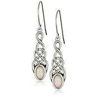 Amazon Collection Sterling Silver Created Opal Celtic Knot Linear Drop Earrings, White
