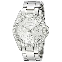 Accutime XOXO Women's Analog Watch with Silver-Tone Case, Crystal-Inset Bezel, Silver-Tone Sunray Dial - Official XOXO Woman's Watch, Link Bracelet with Push-Button Clasp - Model: XO172