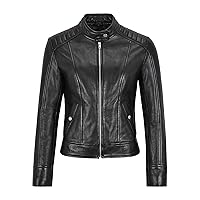 Ladies Real Leather Jacket Black Wax Slim Fit Fashion Biker Lambskin Jacket 7303