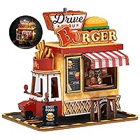 SainSmart Jr. DIY Miniature House Kit, Wooden Tiny Burger Truck with Dust Cover, Mini Model Dollhouse for Adults to Build, 3D Crafts Set for Beginner