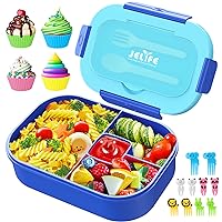 Jelife Lunch Box Kids Bento Box - 1300ML Ideal Leak Proof Bento Lunch Box for Kids School Lunchbox for Teens Toddlers Boys, Lunch Box Snack Containers with Utensil, Food Fork Picks & Cake Cups, Blue