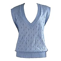 Womens Oversized Sleeveless Knitted Sweater Vest Crochet Flower V Neck Loose Solid Color Cable Knit Pullover Tops