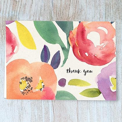 Fresh & Lucky 40 Thank You Cards With Yellow Envelopes - Multiple Watercolor Floral Graphic Designs - Perfect For Wedding Gifts, Birthday Gift, Party Invitations, Business Events, Donation Events And Any Occasions