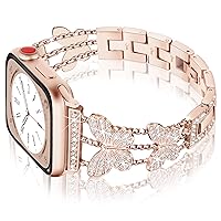 Ocaer Compatible with Apple Watch Strap 41 mm 40 mm 38 mm, Glitter Diamond Rhinestone Metal Replacement iWatch Strap for Apple Watch Series 9 8 7 6 5 4 3 2 1 SE, Bling Jewellery for Women (Rose Gold)
