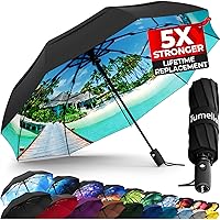 Strongest Windproof Travel Umbrella (Compact, Superior & Beautiful), Small Strong but Light Portable and Automatic Folding Rain Umbrella, Durable Premium Grip, Fits Car & Backpack