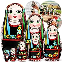AEVVV Matryoshka Dolls Set of 7 pcs - Nesting Dolls in Ukrainian Vyshyvanka for Women - Baboushka Nesting Dolls in Ukrainian Traditional Costume
