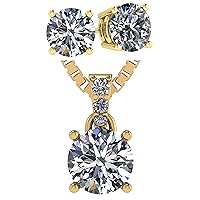 Central Diamond Center Pure Brilliance 4 Prong 2.00ctw Stud Earrings & 2.00ct Solitaire Necklace Jewelry Set (Y)