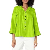 MULTIPLES Women's Turn-up Cuff Three Quarters Sleeve Button Front High-Low Shirt