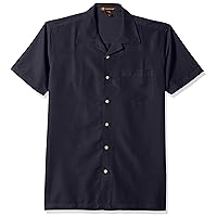 Harritton Men's Barbados Textured Camp Wrinkle Resistant Short Sleeve Dress Shirt, Navy, X