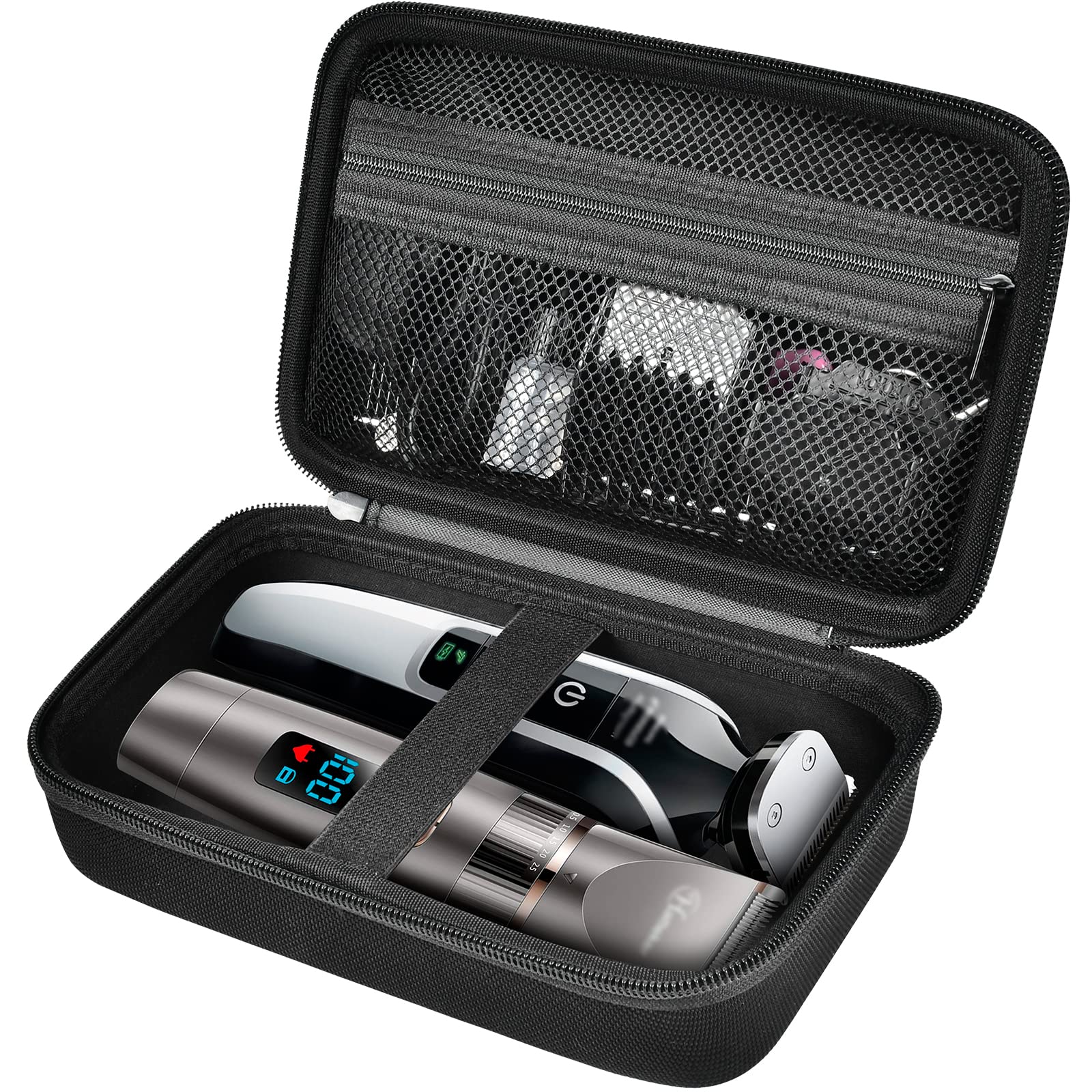 Case Compatible with Hair Clipper Barber, Trimmer Travel Storage Organizer for T Finisher Liner, Comb Cutting Guide, Clipper Blade Oil, Cleaning Brush and Other Grooming Kit - Black Case+Black Zipper