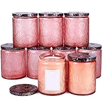 8oz Embossed Glass Candle Container with Tin Lid and Labels (Pink)