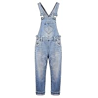 Girls Boys Denim Ripped Overalls,Washed Distressed Cotton Jean Pants