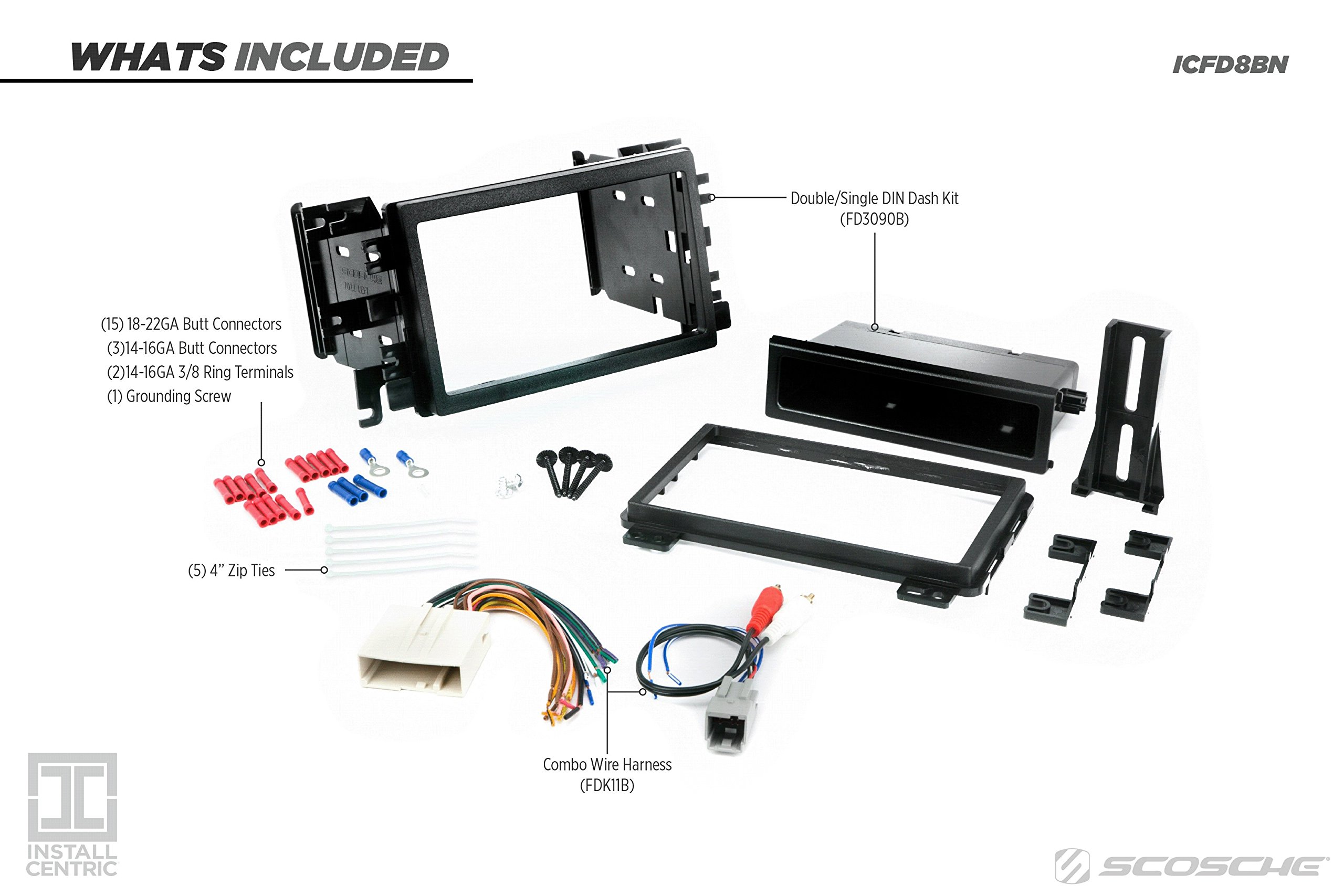 Scosche Install Centric ICFD8BN Compatible with Select Ford, Lincoln & Mercury 2004-08 Complete Installation Solution for Car Stereos, Black
