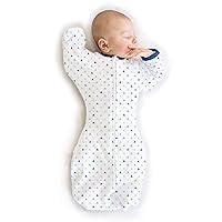 SwaddleDesigns Transitional Swaddle Sack, Arms Up Half-Length Sleeves and Mitten Cuffs, Tiny Triangles, Blue, Small, 0-3mo, 6-14 lbs (Parents' Picks Award Winner, Easy Transition with Better Sleep)