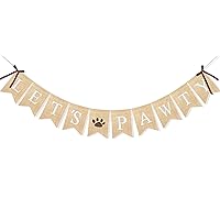 Burlap Let’s Pawty Banner Dog Birthday Party Decorations Puppy Pet Dogs Cats Happy Birthday Paw Print Sign Photo Backdrop