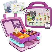 Lunch Box for Kids - Insulated Bento Lunch Box with Art Inserts and Cooler Compartment for Ice Packs - Dishwasher Safe, Removable Tray - Mess-Free Lunch Containers for Kids